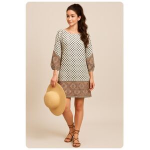 BCBGMAXAZRIA Scarf Dress Brown Polka Dot Boho Womens Size S